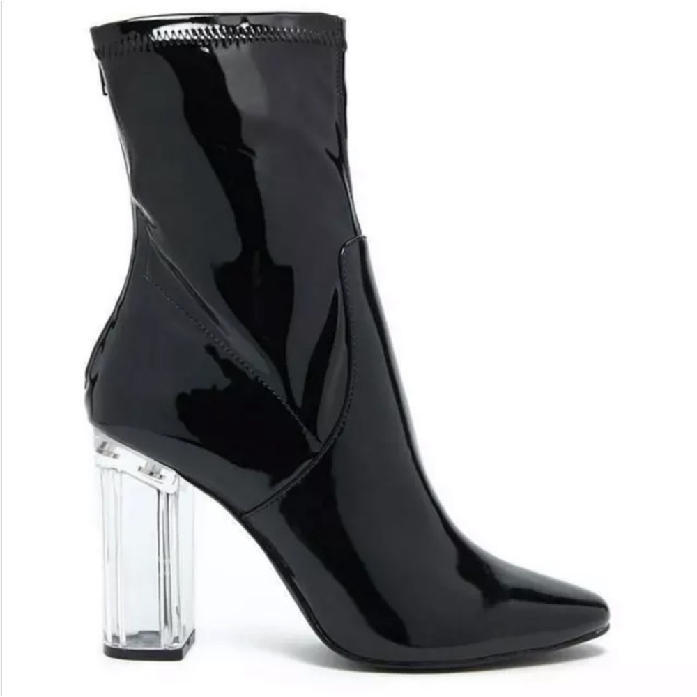 Liliana Women's Shiny Patent Black Lucite High Heel Ankle Boot Size 9